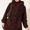 Elastic Waist Plush Cardigan Brown