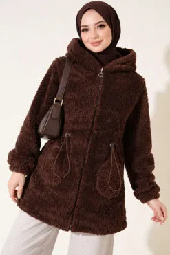 Elastic Waist Plush Cardigan Brown