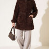 Elastic Waist Plush Cardigan Brown – Image 2