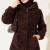 Elastic Waist Plush Cardigan Brown – Image 3