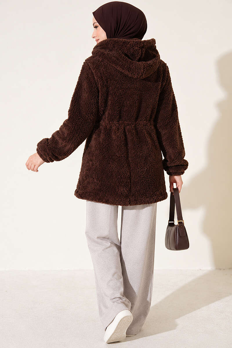Elastic Waist Plush Cardigan Brown – Image 4