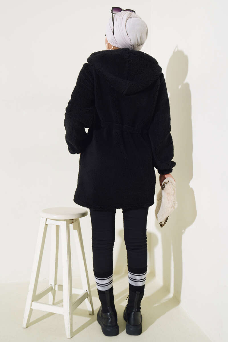 Elastic Waist Plush Cardigan Black – Bild 3