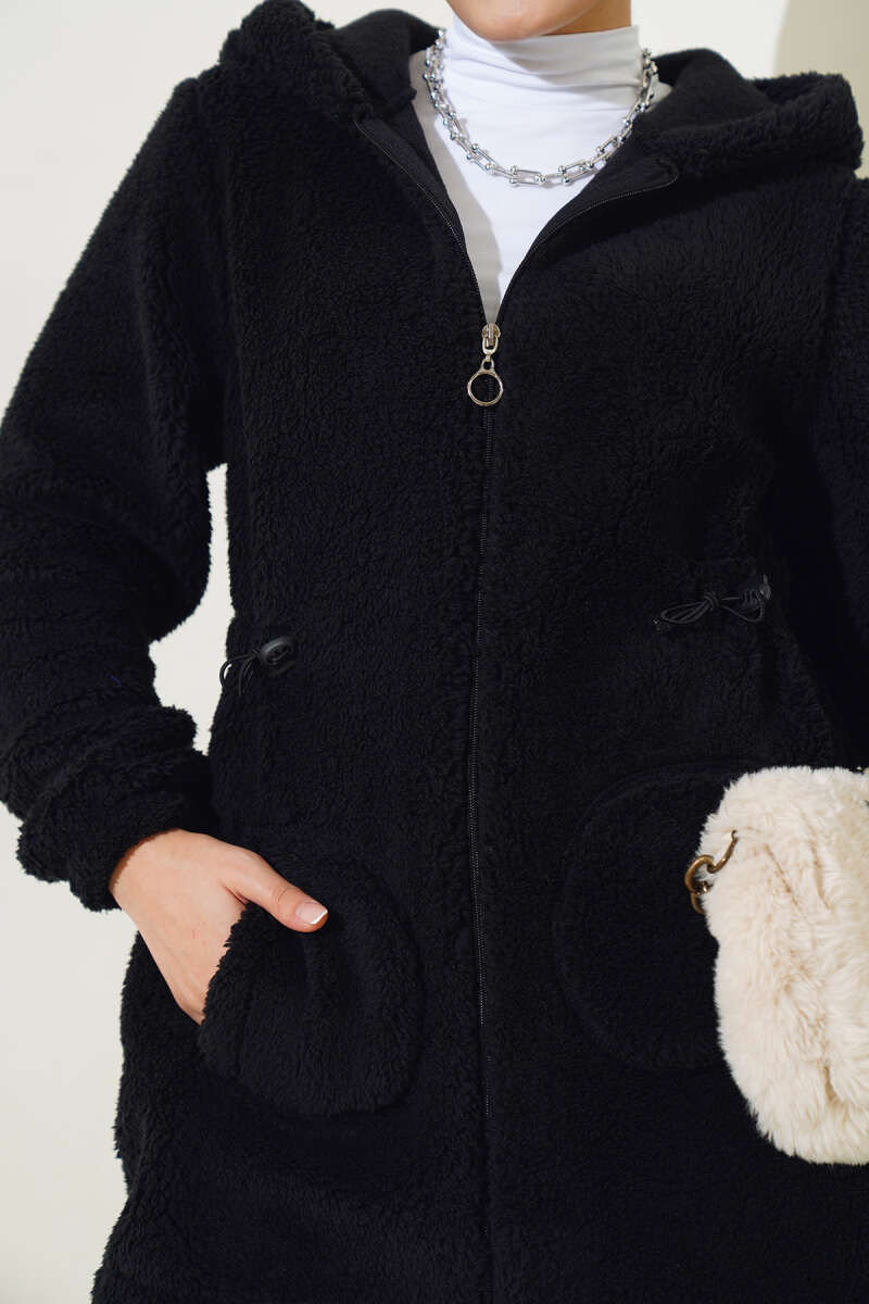 Elastic Waist Plush Cardigan Black – Bild 4