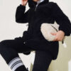 Elastic Waist Plush Cardigan Black