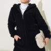 Elastic Waist Plush Cardigan Black – Bild 2