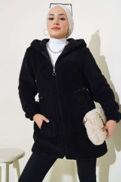 Alternative view of Elastic Waist Plush Cardigan Black