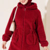 Elastic Waist Plush Cardigan Cherry - Image 2