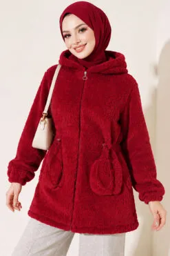 Alternative view of Elastic Waist Plush Cardigan Cherry