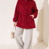 Elastic Waist Plush Cardigan Cherry - Image 3