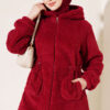 Elastic Waist Plush Cardigan Cherry