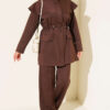 Waist-Banded Cape-Style Two-Piece Set Brown