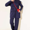 Waist-Banded Cape-Style Two-Piece Set Navy Blue