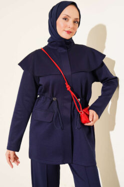Alternative view of Waist-Banded Cape-Style Two-Piece Set Navy Blue