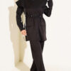 Waist-Banded Cape-Style Two-Piece Set Black