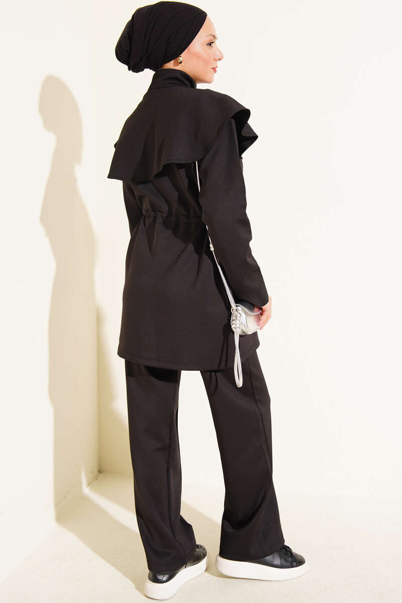 Waist-Banded Cape-Style Two-Piece Set Black – Bild 3