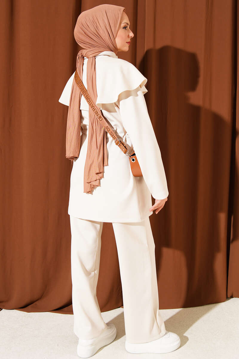 Waist-Banded Cape-Style Two-Piece Set Stone - الصورة 3