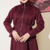 Waistbanded Scuba Two-Piece Set with Hem Edge Burgundy - الصورة 2
