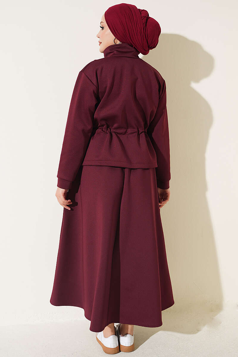 Waistbanded Scuba Two-Piece Set with Hem Edge Burgundy - الصورة 3