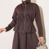 Waistbanded Scuba Two-Piece Set with Hem Edge Brown - Imagen 2
