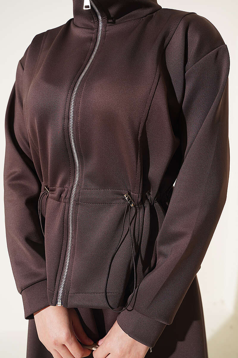 Waistbanded Scuba Two-Piece Set with Hem Edge Brown - Imagen 4