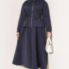 Waistbanded Scuba Two-Piece Set with Hem Edge Navy Blue