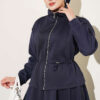 Waistbanded Scuba Two-Piece Set with Hem Edge Navy Blue - Imagen 2