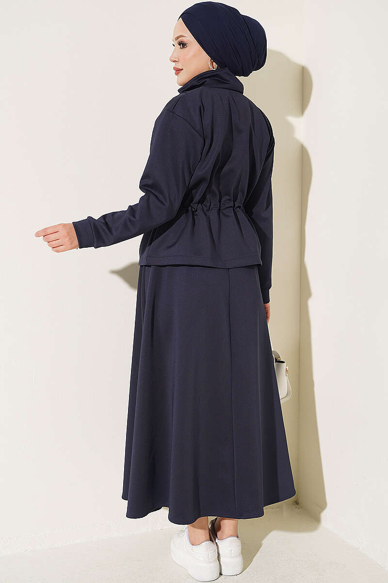 Waistbanded Scuba Two-Piece Set with Hem Edge Navy Blue - Imagen 3