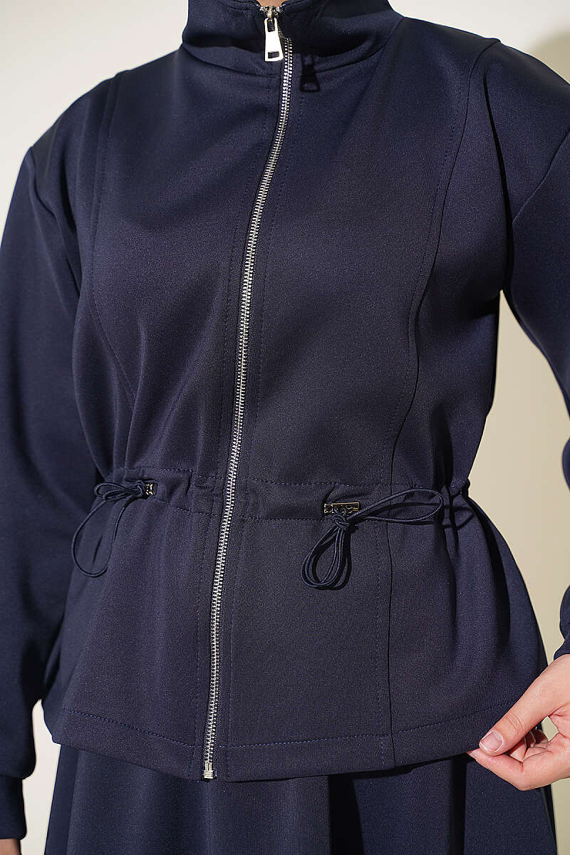 Waistbanded Scuba Two-Piece Set with Hem Edge Navy Blue - Imagen 4