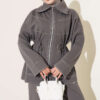 Waist-Elastic French Terry Two-Piece Set with Embellished Hem Edge Smoke - الصورة 2