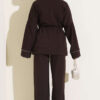 ⁦Waist-Elastic French Terry Two-Piece Set with Embellished Hem Edge Brown⁩ - الصورة ⁦3⁩