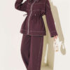 Waist-Elastic French Terry Two-Piece Set with Embellished Hem Edge Plum