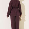 Waist-Elastic French Terry Two-Piece Set with Embellished Hem Edge Plum - Imagen 3