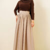 ⁦Pleated Skirt with Zippered Waistband Beige⁩ - الصورة ⁦2⁩