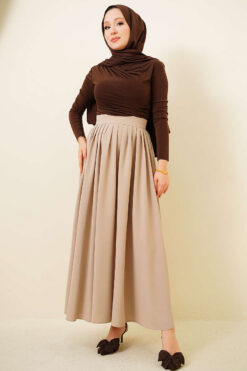 Alternative view of Pleated Skirt with Zippered Waistband Beige