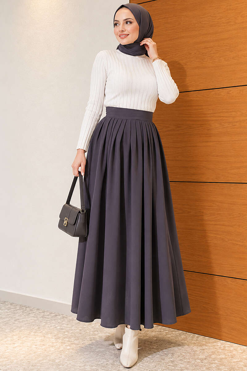 Pleated Skirt with Zippered Waistband Smoke – Bild 2