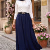 Elastic Waistband with Pocket Detail Hem Edge Skirt Navy Blue