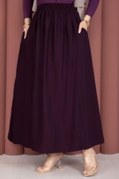 Alternative view of Elastic Waistband with Pocket Detail Hem Edge Skirt Plum