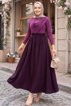 Elastic Waistband with Pocket Detail Hem Edge Skirt Plum