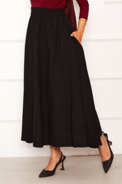 Alternative view of Elastic Waistband with Pocket Detail Hem Edge Skirt Black