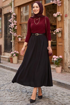 Elastic Waistband with Pocket Detail Hem Edge Skirt Black