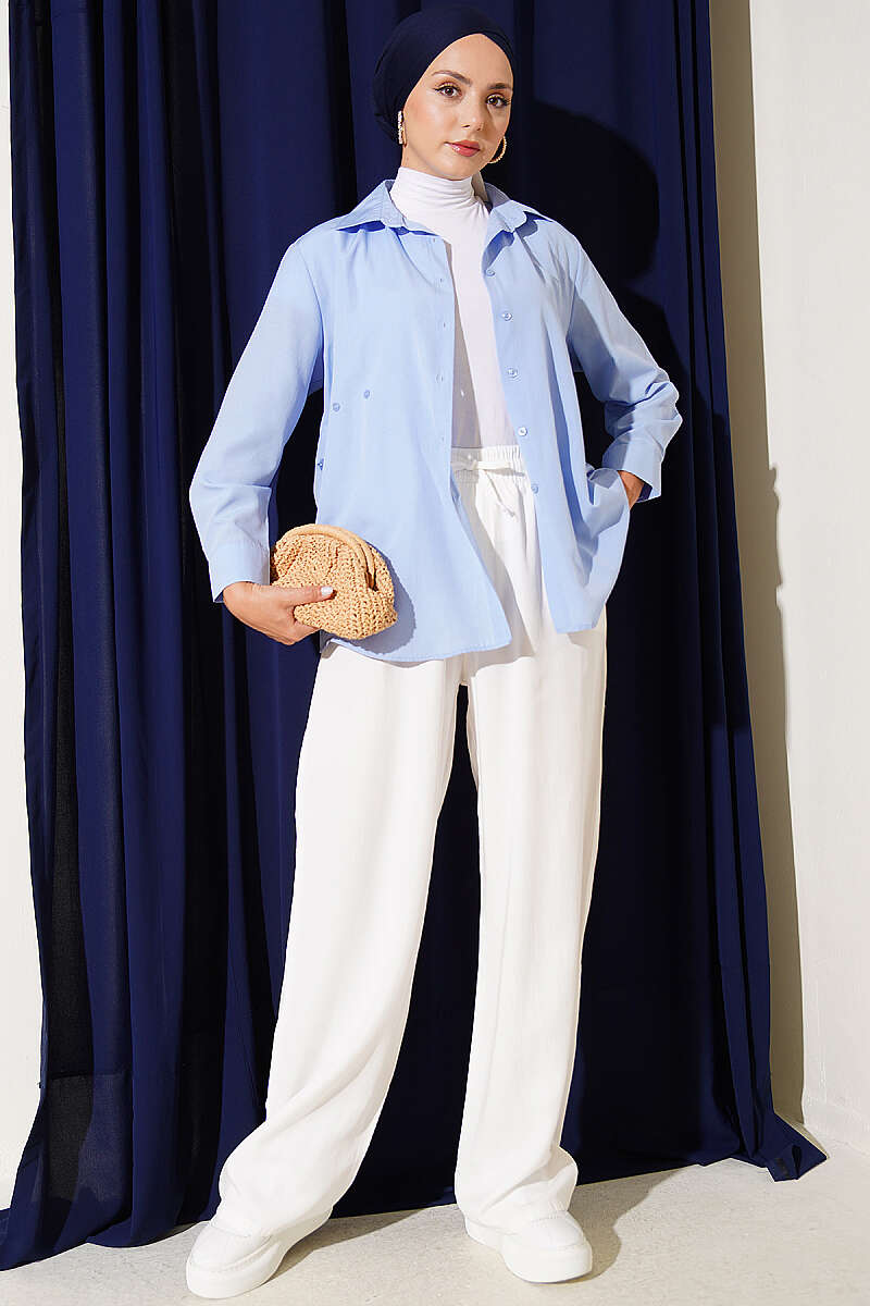 Elastic Waist Pocketed Tencel Trousers Ecru - الصورة 2