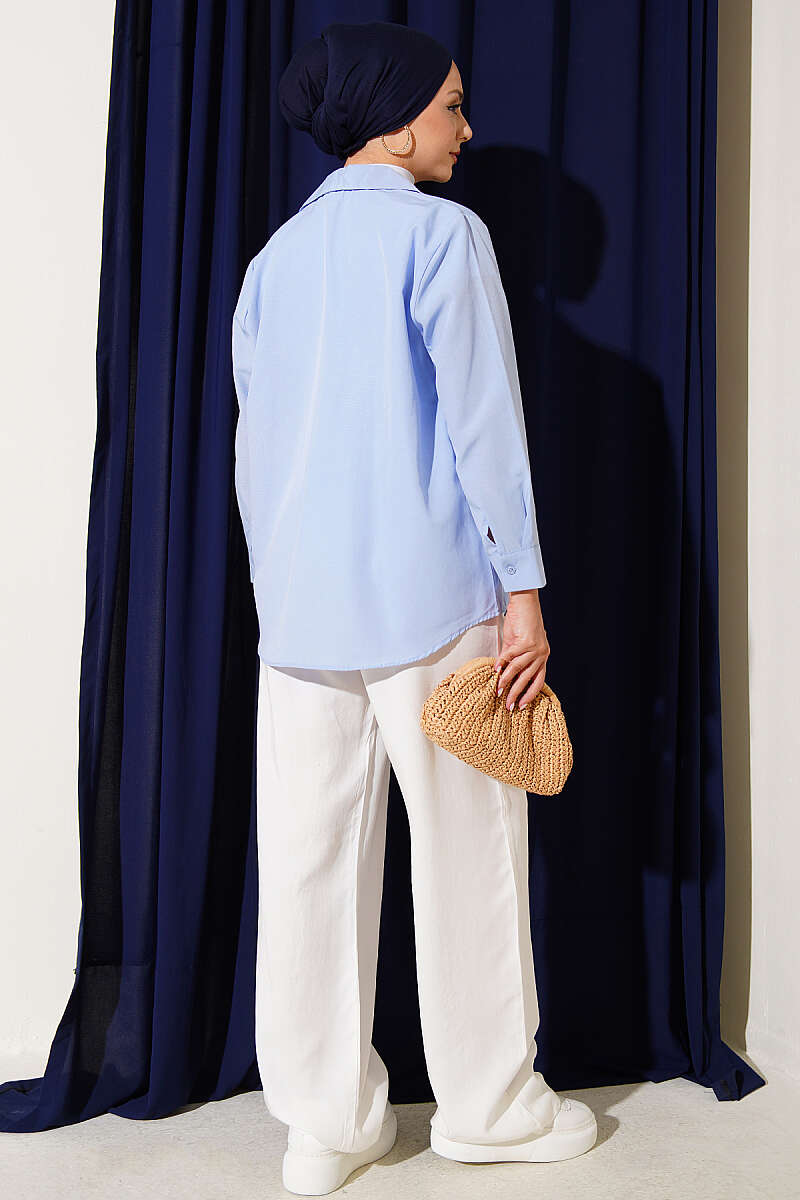 Elastic Waist Pocketed Tencel Trousers Ecru - الصورة 3