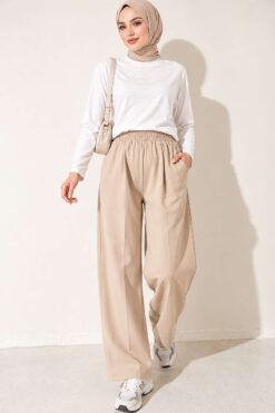 Alternative view of Elastic Waist Drawstring Jogger Pants Beige