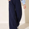 Elastic Waist Drawstring Jogger Pants Navy Blue