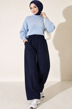 Alternative view of Elastic Waist Drawstring Jogger Pants Navy Blue