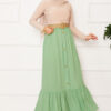 Elastic Waist Button Detail Modest Skirt Tan