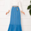 Elastic Waist Button Detail Modest Skirt Blue