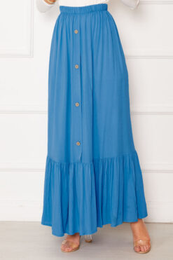 Alternative view of Elastic Waist Button Detail Modest Skirt Blue