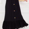 ⁦Elastic Waist Button Detail Modest Skirt Black⁩ - الصورة ⁦2⁩