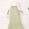 Elastic Waist Button Detail Modest Skirt Aqua Green